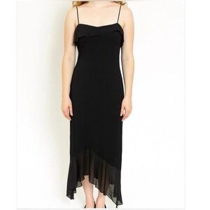 Byer Too! Vintage Slip Dress Black Asymmetrical Ruffle Chiffon Whimsigoth Size L